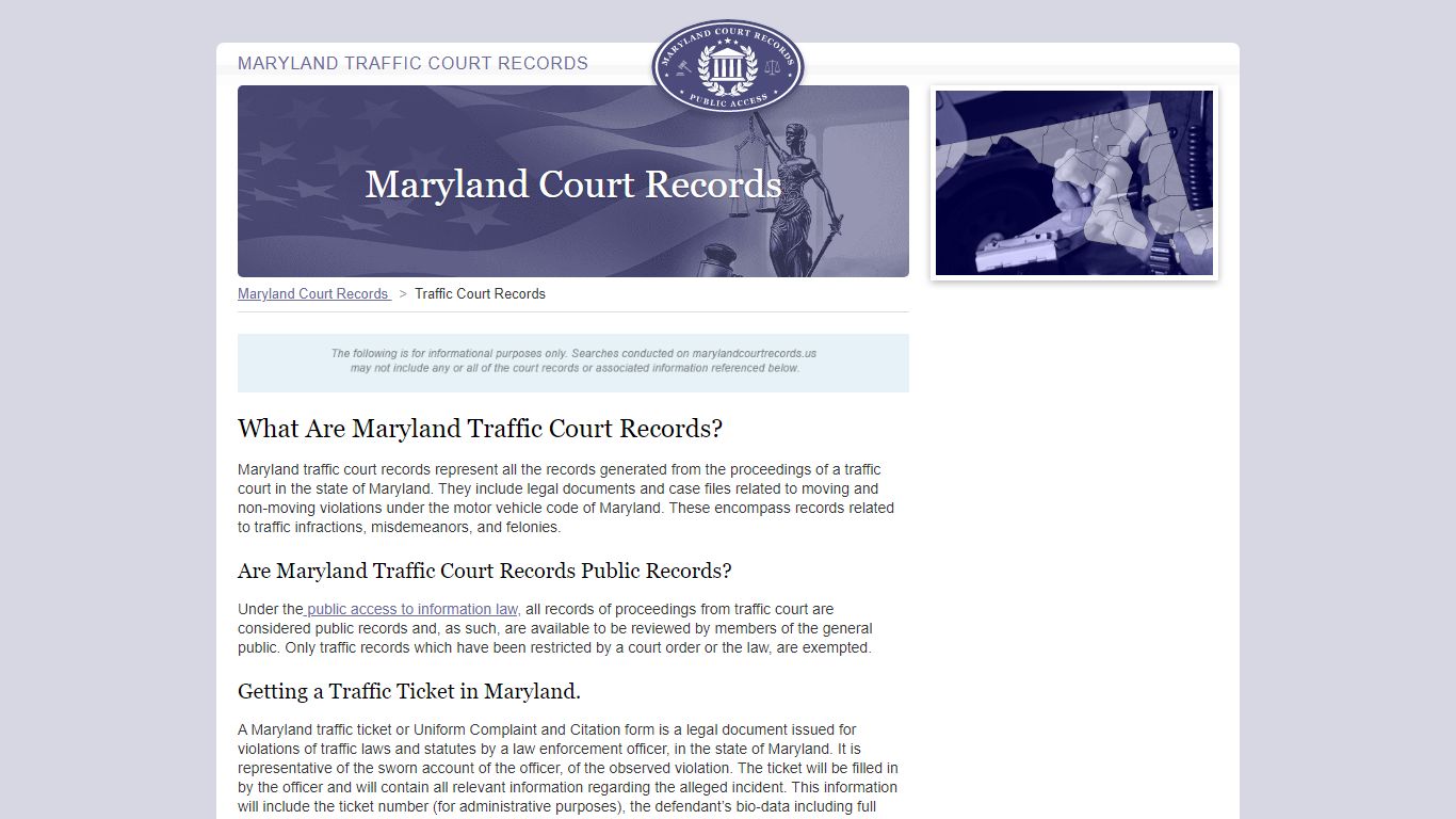 Maryland Traffic Court Records | MarylandCourtRecords.us